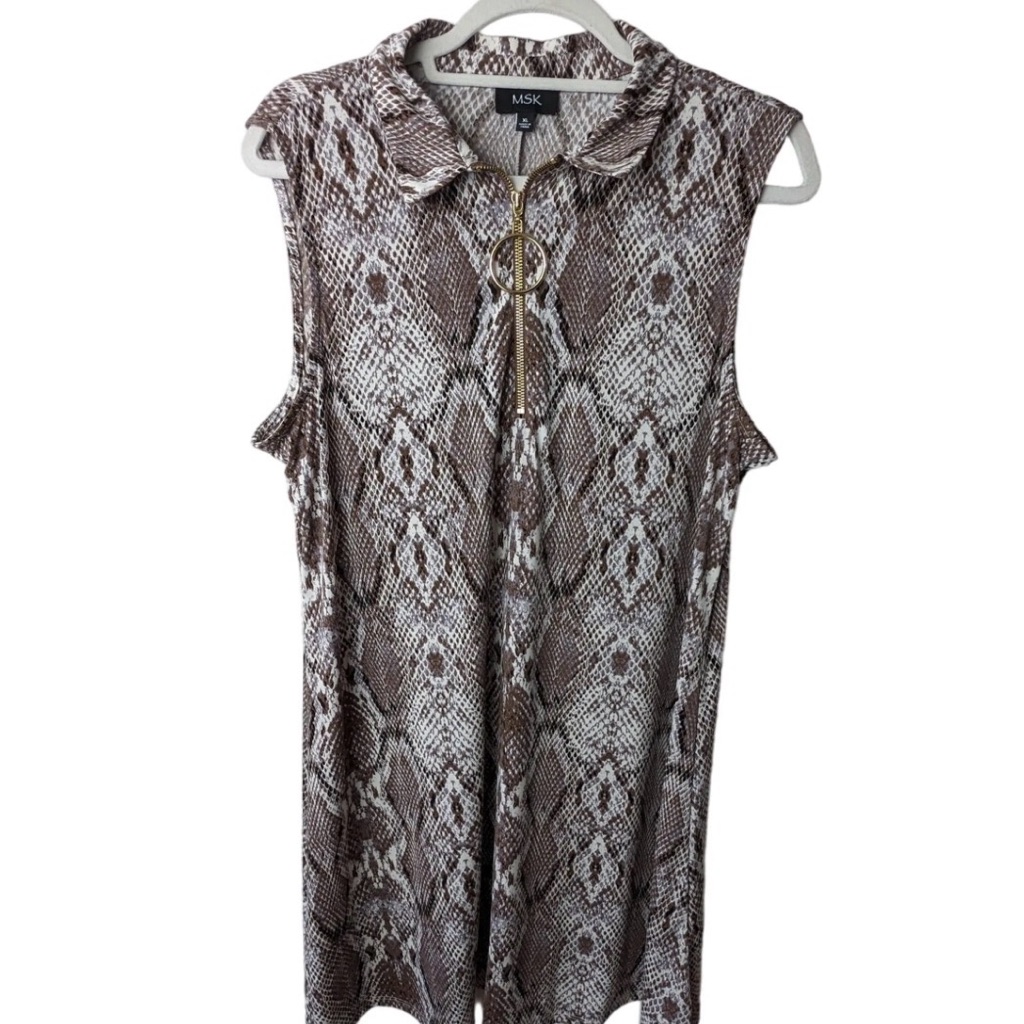 Msk Brown And White Snake Print Sleeveless Top